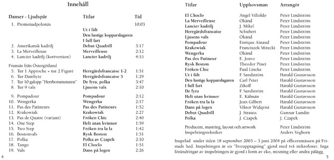 Innehåll på Dans-cd
